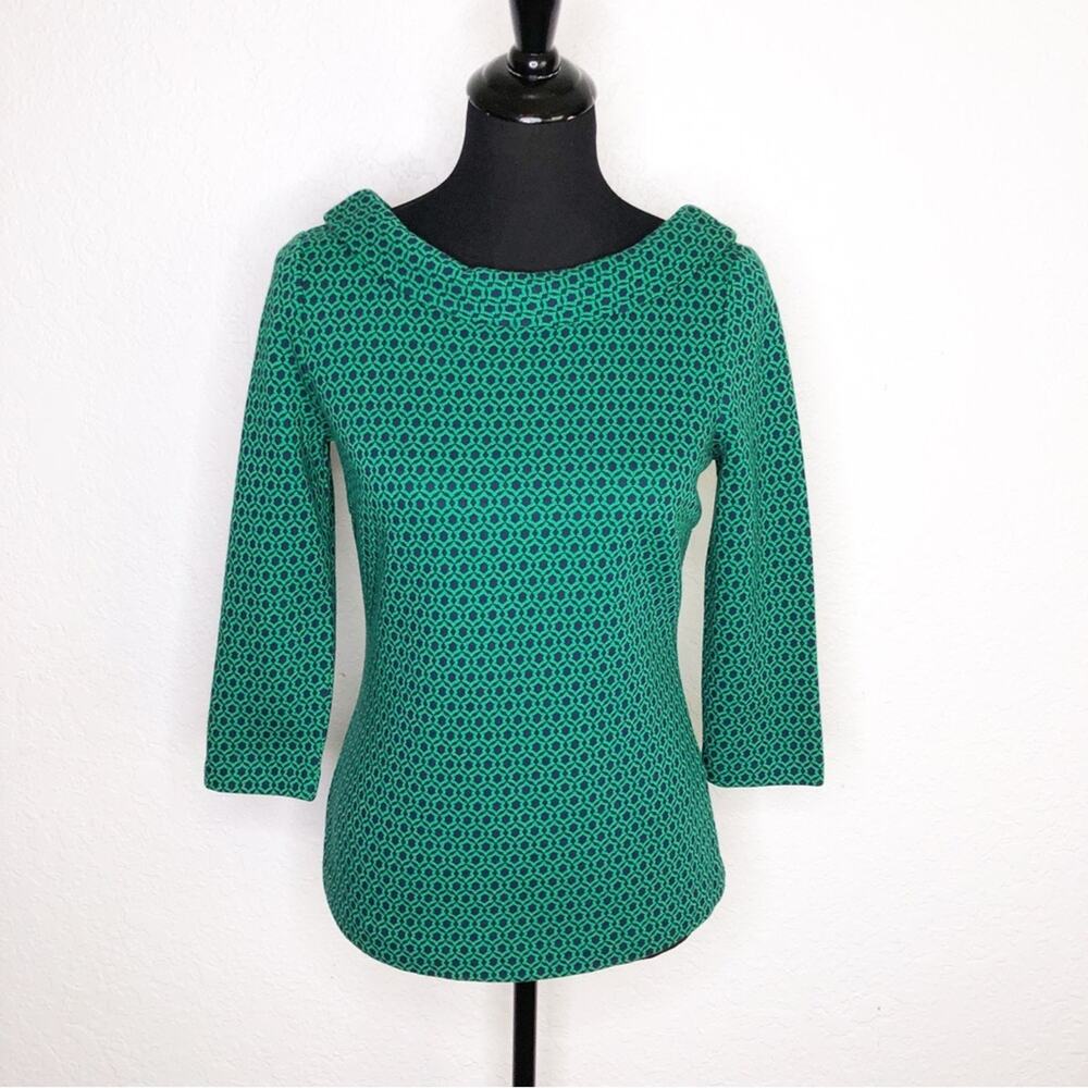 Bodenβ green navy geometric knit collared top size 4R